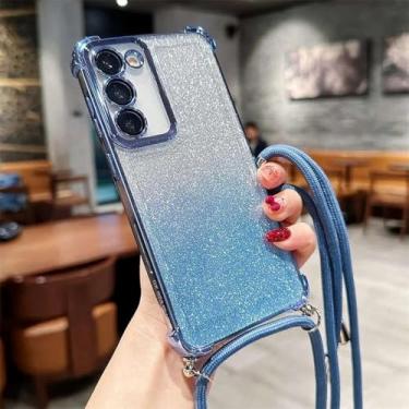 Imagem de Capa traseira com cordão a tiracolo e glitter para Samsung Galaxy S25, S24, S23, S22, S21, S20 FE Plus, Note 20, ultramacia, revestida em TPU, azul, para Samsung S25Ultra