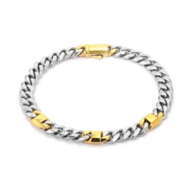 Imagem de CARITATE Pulseira masculina de corrente cubana de prata - pulseiras de elos de aço inoxidável para homens - Pulseira masculina Miami de 19,5/21,6 cm - Pulseiras de prata grossa não manchada, ouro e