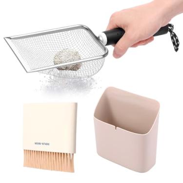 Imagem de Kit de colher de areia para gatos de aço inoxidável com vassoura pequena e pá de lixo versátil, adequado para resíduos de areia de terrário de répteis (preto, estilo web)