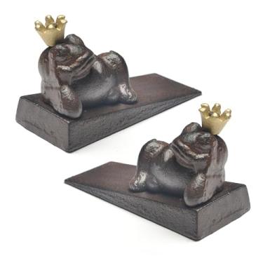 Imagem de Conjunto de 2 batentes de porta de ferro fundido, batentes de portas de chão para casa, escritório e jardim, casa de fazenda, cunha de porta resistente, batentes de porta decorativos vintage de