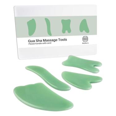 Imagem de Ferramentas de massagem Gua Sha, 4 peças de ferramentas Gua Sha de várias formas, ferramentas de massagem de raspagem Guasha para rosto e corpo