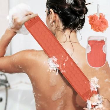 Imagem de Conjunto de banho esfoliante, esfregão de costas de chuveiro, esfoliante corporal, esponja de banho, luva de chuveiro, essenciais de chuveiro de várias peças para spa em casa e viagens