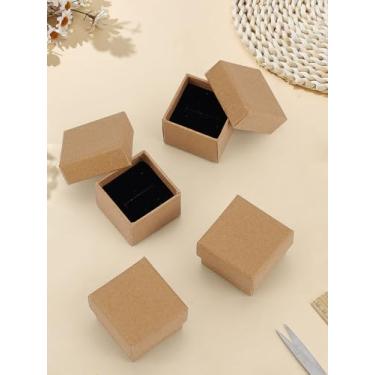 Imagem de 4 caixas quadradas de anel de papelão com esponja preta dentro, pequenas caixas de presente de joias BurlyWood com tampas para exibição de joias de presente de aniversário, 4 x 4 x 3,3 cm
