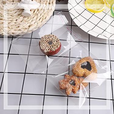 Imagem de 200 unidades de sacos autoselantes de celofane de 10 x 13 cm, pequenos sacos autoadesivos transparentes para doces, doces, sobremesas, presentes de padaria