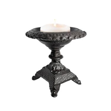 Imagem de Suporte de vela de ferro fundido rústico, suporte de vela de pilar alto vintage FoyaHome e decoração de lareira de fazenda, pedestal de vela de metal para castiçais antigos, castiçais rústicos e de