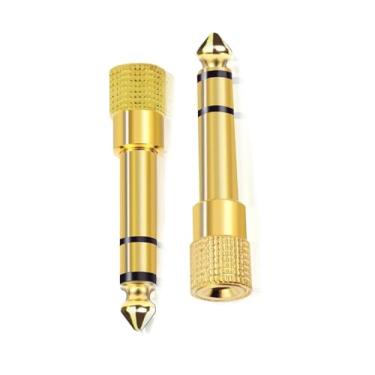 Imagem de Adaptador de conector de áudio estéreo fêmea de 6,35 mm (1/10.2 cm) para cabo auxiliar, amplificador de guitarra, fone de ouvido, pacote com 2