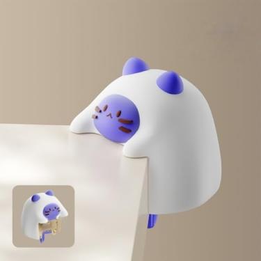 Imagem de Pacote com 4 protetores de canto de desenho animado de gato branco e roxo, protetor de borda macia para lareira, mesa, escadas e armários, amortecedor anticolisão de segurança