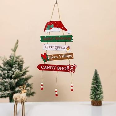 Imagem de Placa de parede de caminhão vermelho de árvore de Natal - Sinal de pendurar na porta de férias de fazenda - Ornamento de Natal rústico de inverno vintage para decorações internas