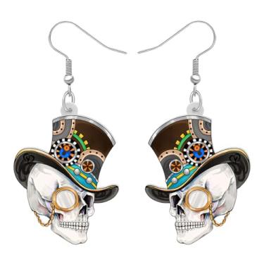 Imagem de Brincos de caveira de açúcar de acrílico para o Dia das Bruxas, pingente de cabeça de esqueleto assustador, brincos de chapéu, acessórios de joias góticas punk, presentes para mulheres, pingentes de