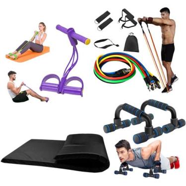 Imagem de kit Musculação Colchonete Kit elástico 11 peças Barra De Apoio Flexão 