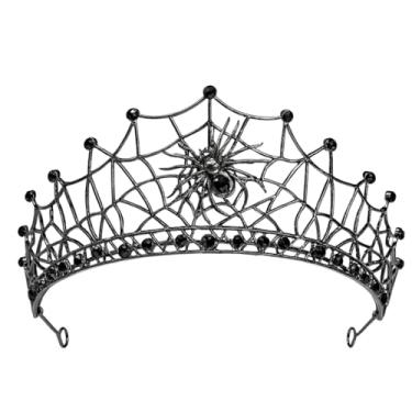 Imagem de Tiara de teia de aranha preta gótica com aranha 3D para mulheres, meninas, cosplay de Halloween, tiara de rainha escura, tiara de strass para baile de máscaras, casamento, formatura, palco, acessórios