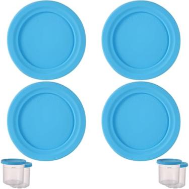 Imagem de 4 peças de tampas para copos de sorvete, recipiente redondo de silicone de 11,5 cm de diâmetro, acessórios para tampa de armazenamento de alimentos, peça de substituição para máquina de sorvete Ninja