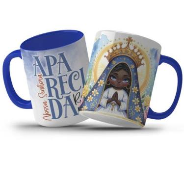 Imagem de Caneca 325ml Nossa Senhora Aparecida Alça Azul Escuro - LARANJA E MIMO