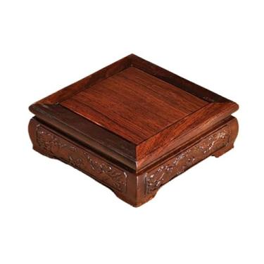 Imagem de suporte para bonsai Vaso quadrado de mogno com base esculpida chinesa, conjuntos chá, ornamentos pedra, pedestal(Grande)
