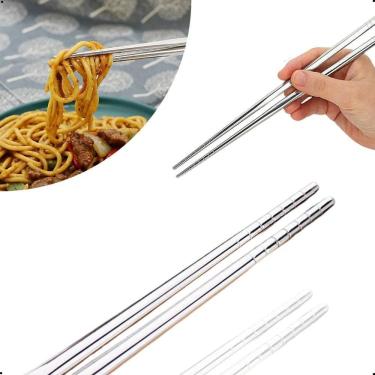 Imagem de 2X Hashi Aço Inox Ecológico Japonês Oriental Para Sushi Pró