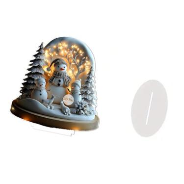 Imagem de IEUDNS Placa de Natal com enfeite de acrílico 2D com base para artesanato, decoração para casa, armário, mesa, quarto, mesa, peça central, Bonecos de Neve