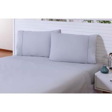 Imagem de Jogo Lençol 4 Peças Cama Viúva 203x120x35 100% Algodão 200 Fios Ponto Palito (Cinza)