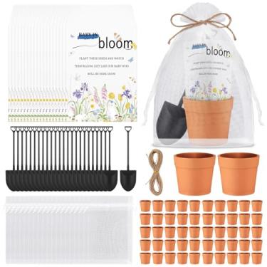 Imagem de Conjunto de 200 peças de lembrancinhas de chá de bebê inclui 50 pacotes de sementes autoadesivos, 50 sacos de presente de organza, 50 vasos, 50 pás de jardim para meninas, meninos, lembrancinhas de