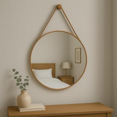 Imagem de Espelho Decorativo Redondo Adnet Suspenso C/Alça Banheiro Quarto Sala 60cm (Caramelo)