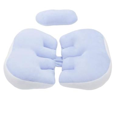Imagem de Pssopp Travesseiro de Cunha para Gravidez, Travesseiro de Cunha de Maternidade Com Suporte Macio e Confortável para Quadris Traseiros, Pernas da Barriga (Azul)
