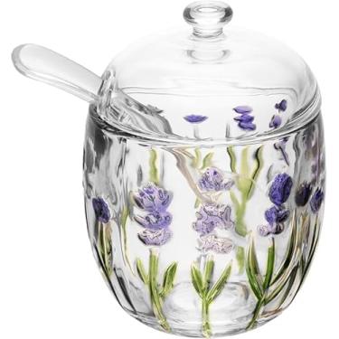 Imagem de Açucareiro 250ml com Colher e Tampa Flor Lavanda 8,5cm x 11,3cm Cristal PREMIUM