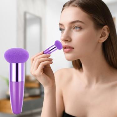Imagem de Esponja de maquiagem com alça cunha cogumelo pó puff para base beleza cosméticos esponja esponja pincel de maquiagem roxo