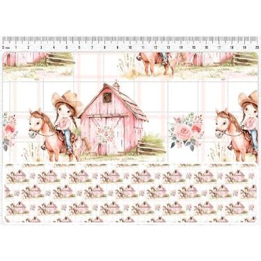 Imagem de Tecido Tricoline Digital Country Infantil Menina e Celeiro 50 x 150 cm