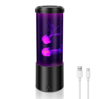 Imagem de Lâmpada vulcânica de água-viva, acrílico transparente e material ABS, ciclo gradiente de sete cores, fonte de alimentação USB para colocação flexível, lâmpada de lava de aquário Home Deco para relaxar