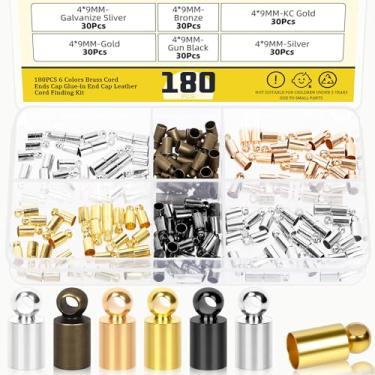 Imagem de Mardatt Kit de tampas de cabo de latão de 6 cores, 180 peças, 4 mm, cordão de couro, extremidade de borlas para bolsa, pingente, pulseiras, colares, brincos ou tornozeleiras, fabricação de joias