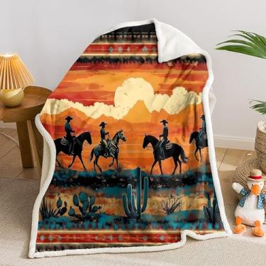 Imagem de AILONEN Cobertor de lã de ovelha estilo cowboy ocidental para presentes de crianças e adultos, cobertor Wrangler sherpa, deserto de cavalo oeste, cobertores macios e aconchegantes para decoração de