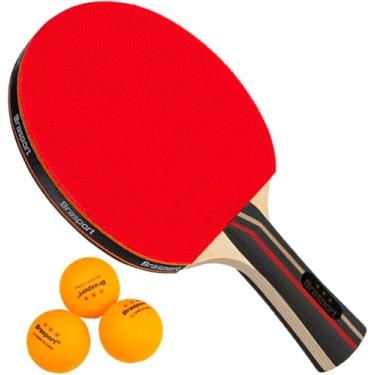 Imagem de Kit Ping Pong Tênis de Mesa Profissional, Conjunto com 2 Raquetes Vermelhas e Pretas e 3 Bolas, para Treinamento e Recreação
