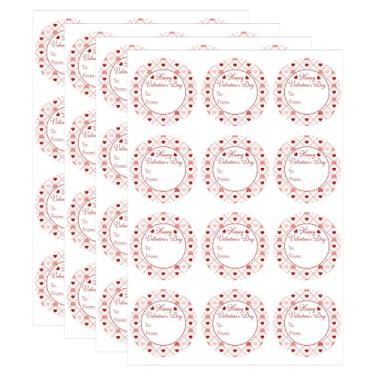 Imagem de 48 adesivos de etiqueta de presente de Dia dos Namorados, etiquetas autoadesivas de coração rosa, etiquetas de nome graváveis, cartões e selos de envelope