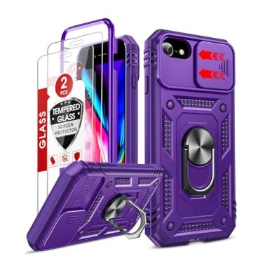 Imagem de LeYi Capa compatível com iPhone SE 3ª/2ª geração: 7/8/SE 2022 2020 capa de telefone com capa de câmera deslizante + 2 peças de protetor de tela de vidro temperado, capa de corpo inteiro com suporte