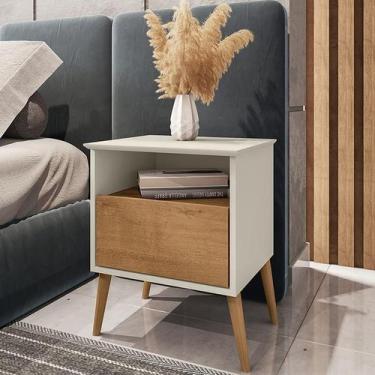 Imagem de Mesa de Cabeceira Cancun Quarto Pés Madeira Maciça 1 Gaveta - Móveis B