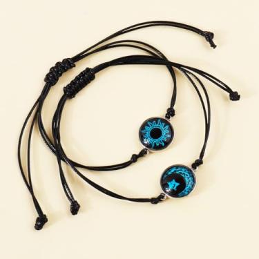 Imagem de Conjunto de 2 pulseiras de casal que brilham no escuro - Pulseira de corda feita à mão com contas de luz noturna combinando para amantes do sol e lua, Adjustable, Vidro, Sem Pedra Preciosa