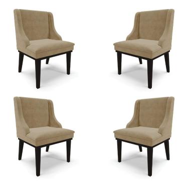 Imagem de Kit 4 Cadeiras Decorativas Sala De Jantar Base Fixa De Madeira Firenze Suede Nude/preto G19