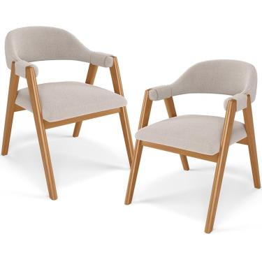 Imagem de Kit 02 Cadeiras De Jantar E Estar Living Estofada Nadja L02 Bouclê Bege