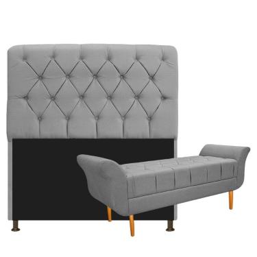 Imagem de Kit Cabeceira Lady e Recamier Ari 140 Cm Casal Suede Cinza
