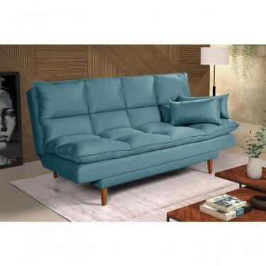 Imagem de Sofá Cama Andorra 3 Lugares Império Reclinável Casal Pés Madeira Suede Azul Turquesa 362