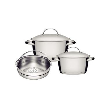 Imagem de Jogo De Panelas Tramontina Allegra Em Aço Inox Com Fundo Triplo 3 Peças Tramontina