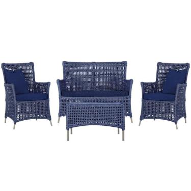 Imagem de Jogo Sofá 2 Poltronas E Mesa Igapó Fendi E10 Trama Original Azul