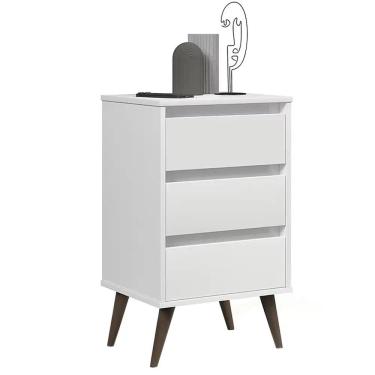 Imagem de Mesa de Cabeceira Retro Wood com 3 Gavetas EJ Cor Branco