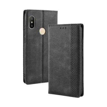 Imagem de Capa para Xiaomi Redmi Note 6 Pro,Retro Flip magnético,Caso de telefone de couro PU,Design de carteira com 3 slots de cartão e 1 clipe de dinheiro -Black