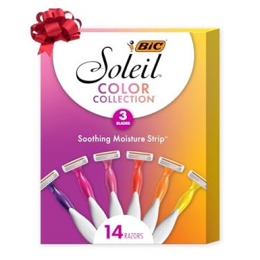 Imagem de BIC Soleil Smooth Colors descartável feminino com 3 lâminas de barbear, alças vibrantes e faixa de umidade, pacote com 14