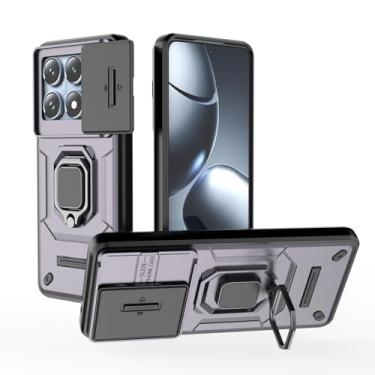 Imagem de MRRSIWEI Capa para Xiaomi 14T Pro com capa deslizante para câmera, capa resistente à prova de choque de grau militar com suporte de anel magnético para Xiaomi 14T Pro - armadura roxa