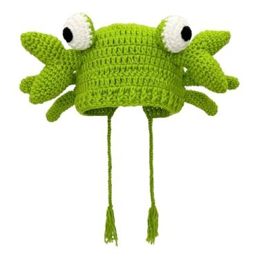 Imagem de Hshsclth Gorro unissex de caranguejo de crochê – Gorro engraçado de animais 3D para Halloween, festas à fantasia e adereços para fotos