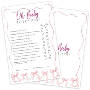 Imagem de ZARYFANCHY Oh Baby True or False Baby Shower Games for Boy or Girl, 30 Pink Bow Game Cards with 1 Answer Card for Gender Reveal Announcement Party Activity Supplies-A03