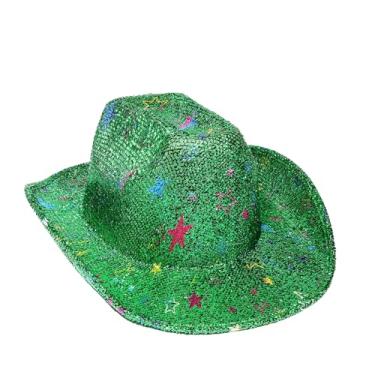 Imagem de Timlotti Chapéu Crazy Christmas Glitter Cowboy Cowgirl Chapéu Fedora com Estrela Colorida