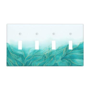 Imagem de DWBGUO Capas decorativas para placa de interruptor, azul, verde, dourada, folha de mármore líquido, 4 gangs, placa de interruptor, para decoração de quarto e cozinha