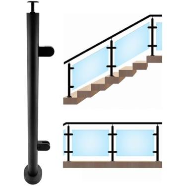 Imagem de ITeVe.GD Poste redondo de vidro de 85 cm com suporte de corrimão superior, sistema de balsuterada de escada de aço Stianless #304 com grampo de vidro e borrachas adequado para escadas, terraços